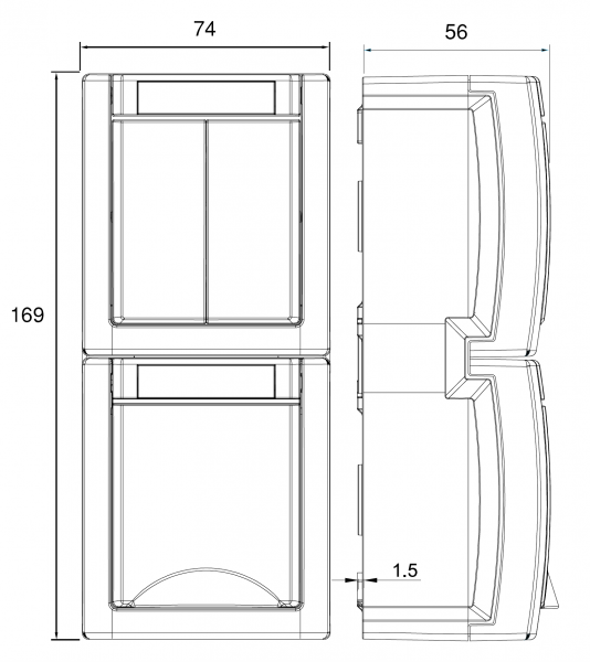 ViKO Pacific - Doppel Wechselschalter + Steckdose mit Kindersicherung (Senkrecht) IP54